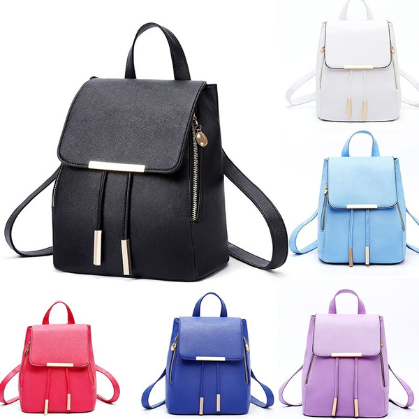Fashion Women Girls Faux Leather Backpack Agraffe School Shoulder Bag ...