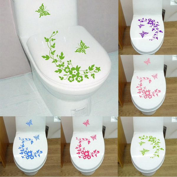 Papillon fleur salle de bains toilettes Stickers muraux autocollant Home Deco WI