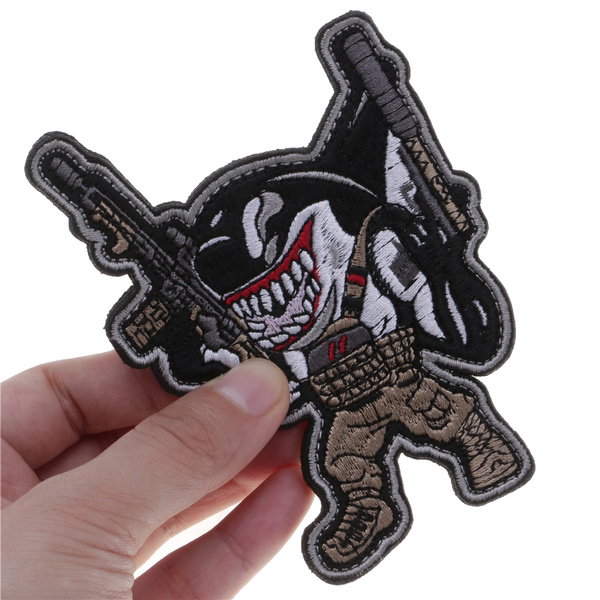 Military Shark Embroidery Patch Sew-on Armband Applique Badge With Hook &  Loop isfang