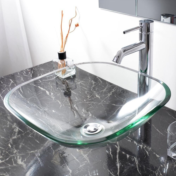 Tempered Glass Bathroom Vessel Sink Washroom Natural Clear Vanity Hotel Basin Tempered Glass Bathroom Vessel Sink Washroom Natural Clear Vanity Hotel Basin