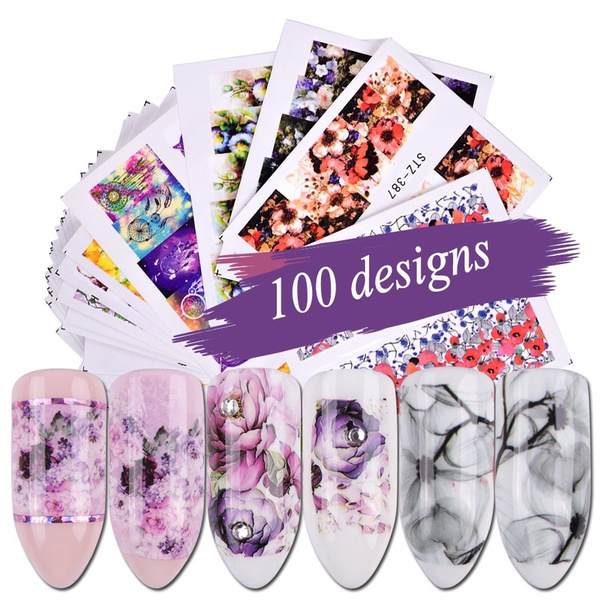100Designs Nail Sticker Water Decals Flower Watermark Ink Slider Nails Art  Decoration Gel Nail Manicure Accessories Beauty Tools | Wish