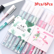 3Pcs/6Pcs Cute Flamingo Green Plants Sakura Gel Pen Set Black 0.5mm Gel Ink Pens Signature Pens Office School Supplies Student Gifts 