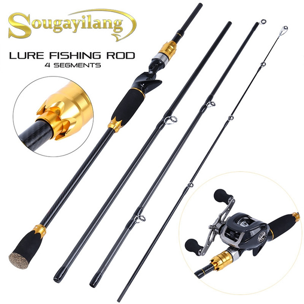 Sougayilang Crown Baitcasting Rod 4 Piece Carbon Fiber Fishing Pole  Portable Travel Fishing Rod for Bass Freshwater or Saltwater Fishing  Fishing