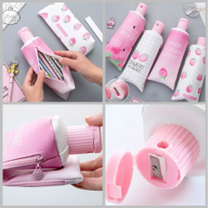 Creative Strawberry Toothpaste PU Pencil Case With Pencil Sharpener Stationery Storage Bag School Supplies Girls Pen Gift