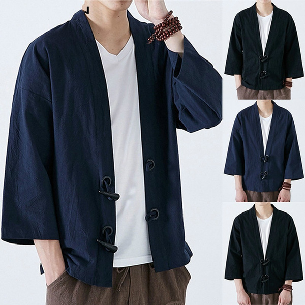 Women Japanese Kimono Jacket Coat Loose Vintage Cardigan Outwear Top Men  Yukata
