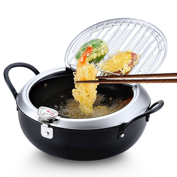 Japanese Tempura Iron Fryer Deep Frying Pan Pot Temperature Fried Control Z9P7 