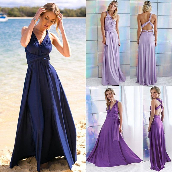 Wrap Bridesmaid Formal Long Dresses 