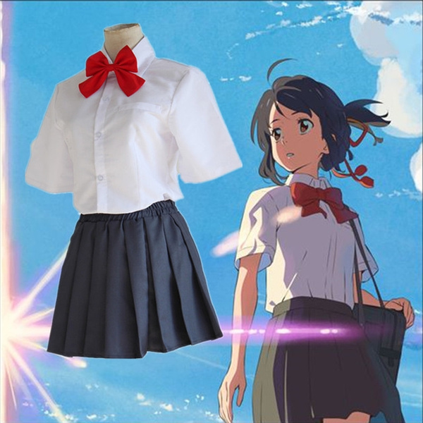 Fantasia de personagens de anime kimi no na wa, uniforme escolar tachibana  taki e miyamizu mitsuha