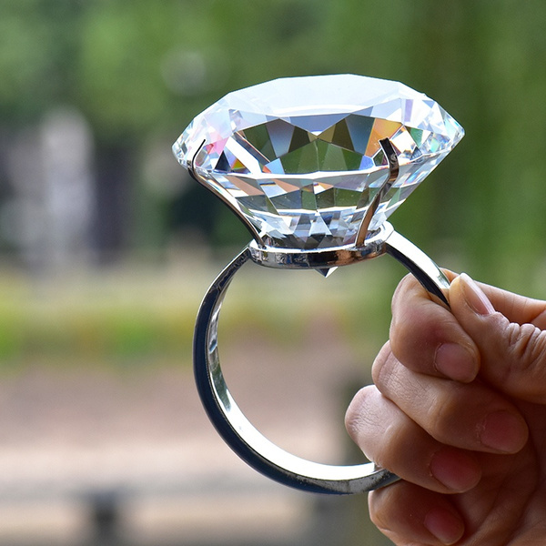 80MM Crystal Big Diamond Ring Wedding Birthday Gift Christmas Celebration props 