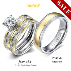 Couple Rings, Steel, 18k gold, lover gifts