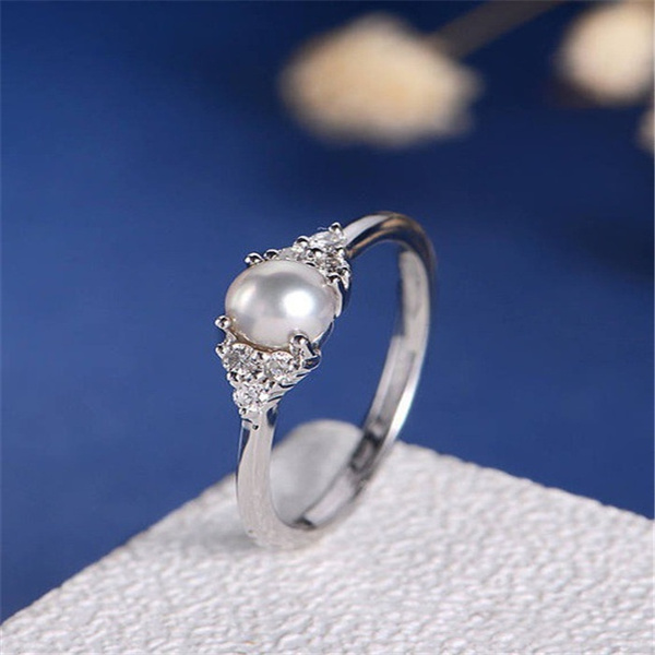 Exquisite 925 Sterling Silver Natural Gemstone Pearl Ring Women Party ...