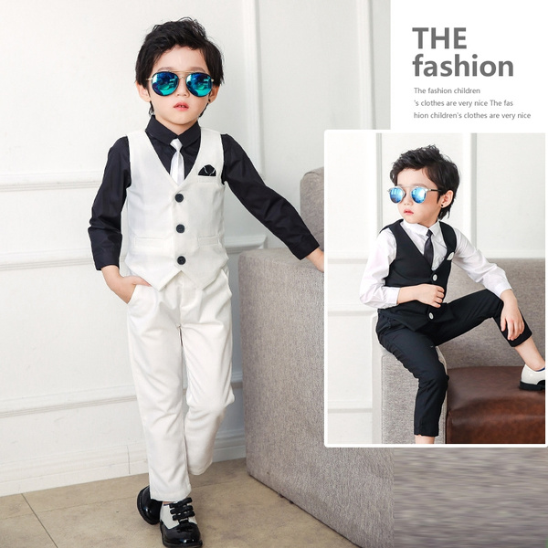 British Little Boys Gentleman Outfits Ring Bearer Two-Piece Sets Kids Candy  Color Waistcoat + Suit Pants Sets 3 Color 1-9 Years | Wish