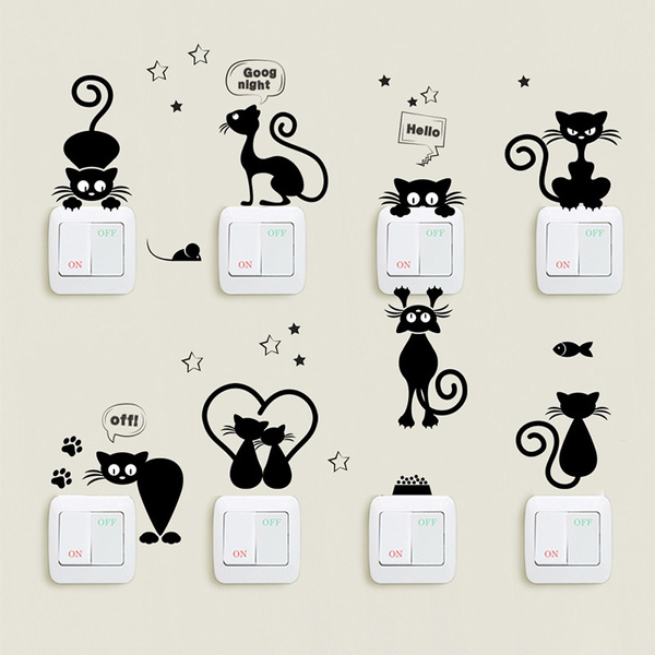 1 Pcdiy Decoration Stickers Muraux Pvc Art Mural De Bande Dessinee Chat Lumiere Interrupteur Telephone Animaux Stickers Muraux Pour Enfants Chambre Enfants Wish