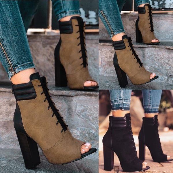 army green ankle boots peep toe