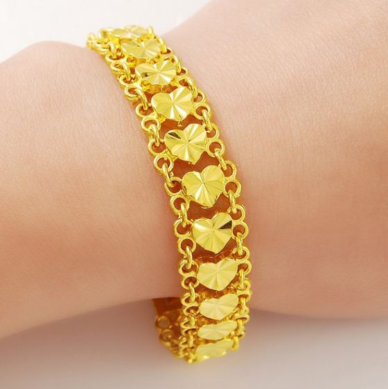 11mm 18cm Fashion Heart Design Beautiful Female Jewelry 24k Gold Bracelets  & Bangles for Women Soft Link Love Charm Heart Bracelets Gold Head Bracelet  