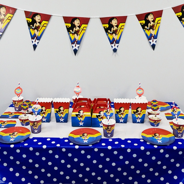 Wonder Woman 14 pc Superhero 9th Birthday Party Supplies and Balloon Decorations 