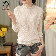 Summer, women white blouse, Lace, sexylacehollowoutfemmeshirt