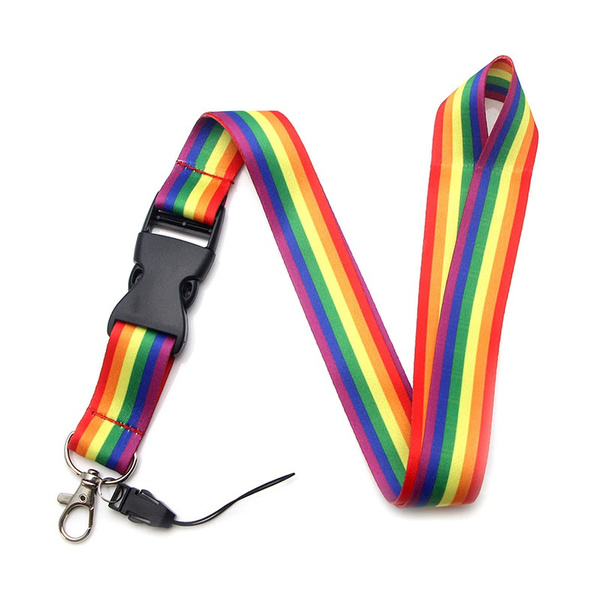 Rainbow cute lanyard neckband key ID card mobile phone with badge ...