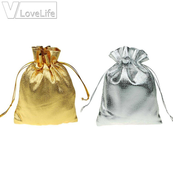 Drawstring Packaging Pouches Jewelry Gift Bags Metallic Foil Cloth Organza Bag 