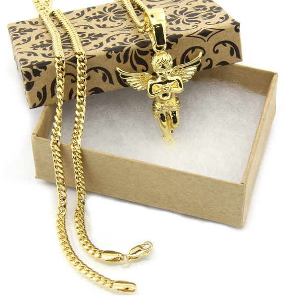 Details about Men's 14k Gold Plated Open Wings Angel Pendant Hip-Hop 30" Cuban Chain Details about Men's 14k Gold Plated Open Wings Angel Pendant Hip-Hop 30" Cuban Chain