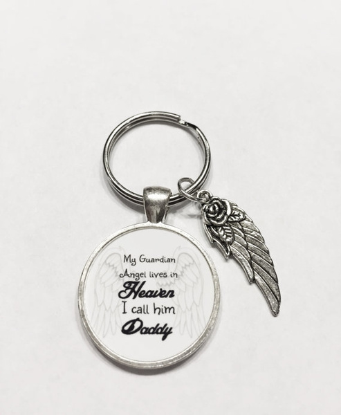 Guardian Angel Dad Father In Heaven Wing In Memory Keychain 