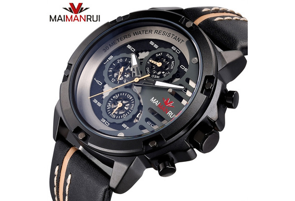 MAIMANRUI Mens Top Brand Luxury Waterproof 24 hour Date Quartz Watch Man Leather Sport Wrist Watch Wish