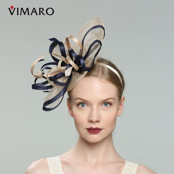 navy and nude fascinator