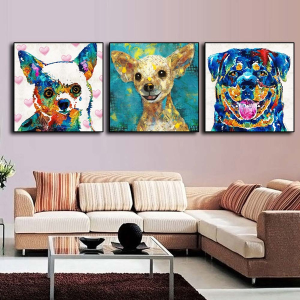 3pcs Colorful Pet Puppy Poster Lovely Chihuahua Dog Canvas Art Print Oil Painting Wall Picture For Kids Bedroom Living Room Decor Wish - Dog Wall Art Ideas For Living Room