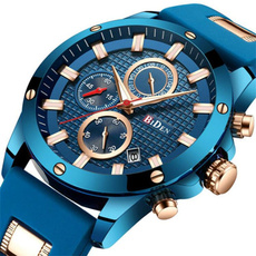 BIDEN Blue Golden Sport Men Watch Fashion Stainless Steel Casual Cool Male's Wristwatch 30 Meter Waterproof