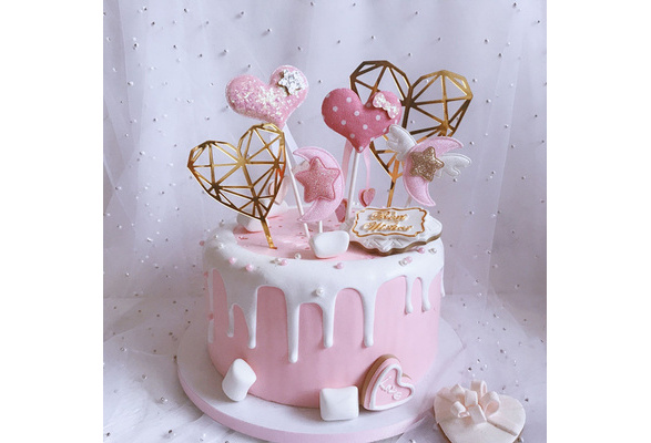 Birthday Diamond Pink Love Cake Decoration Cake Topper Cupcake Party Supplies 