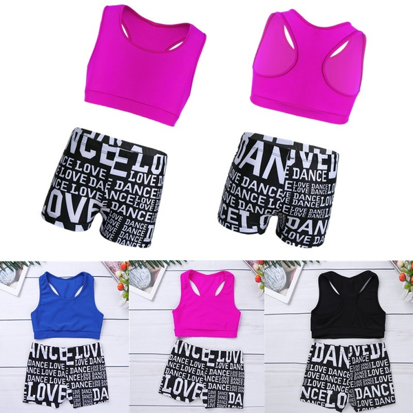 inlzdz Girls Love Dance 2pcs Athletic Outfit Crop Top with Booty Shorts Gymnastics Dancing Leotard Swimsuit 