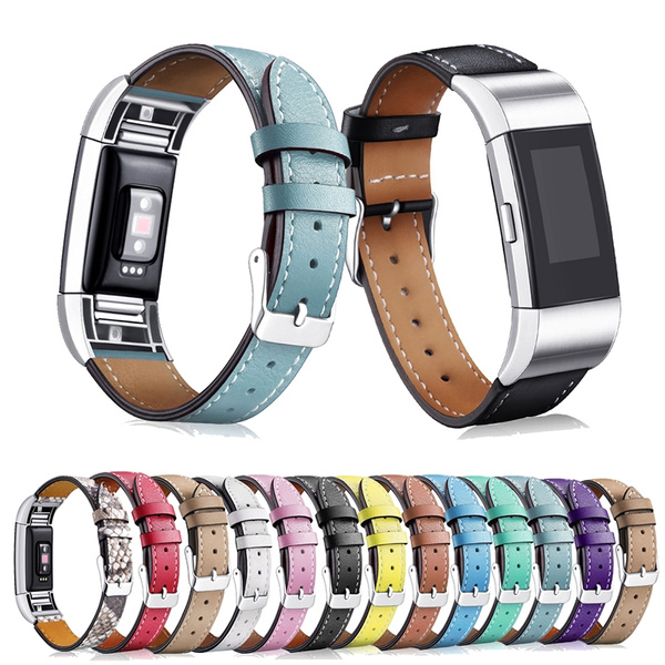Band for Fitbit Charge 2 Classic Genuine Leather Wristband Metal Fitness Strap 