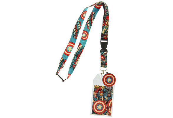 Captain America Comic and Logo Print Lanyard with Charm and ID Badge Holder  : : Office Products