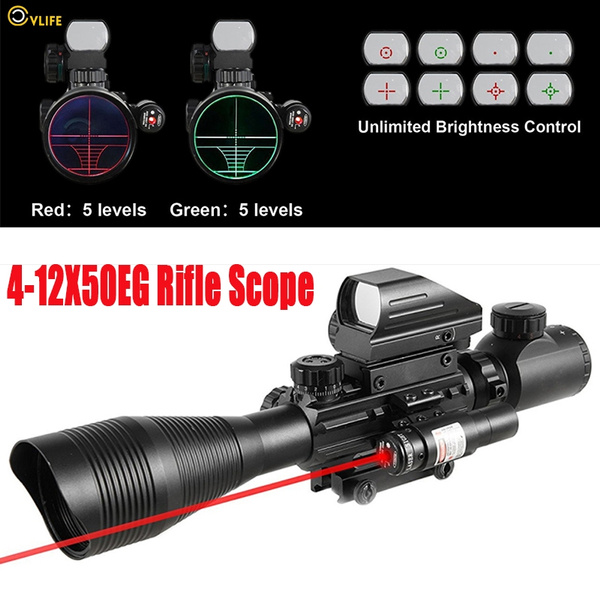 Hunting 4-12X50EG Rifle Scope with Holographic 4 Reticle Sight & Red Laser JG8 