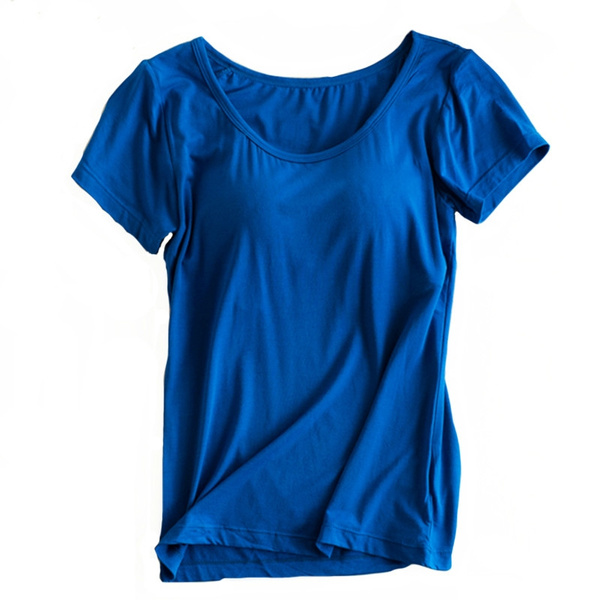 Modal Built in Padded Bra T-shirt Women's Short Sleeve Breathable