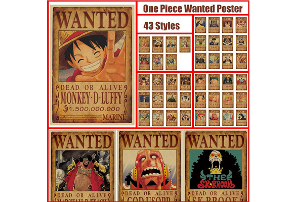 Anime One Piece Poster Luffy Wanted Zoro Nami Franky Boa Law Character  Collection Wall Decor Prints Vintage Kraft Paper 51.5x36cm/72.5x26cm