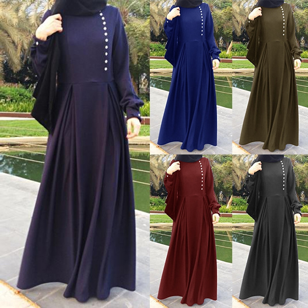 Sax Blue Muslim Long Knitwear Dress Style 34150SX - Neva-style.com