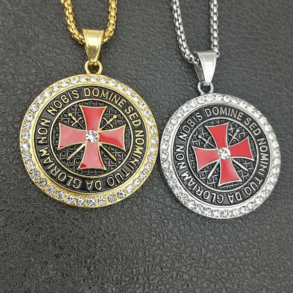 Gold Silver Titanium Steel Gothic Vintage Knight Templar Shield Red Crusader Cross Crystals Round Pendant Necklace For Men Personalized Punk Rock Jewelry 550mm Chain Wish - Crusader Cross Pendant Gold Silver Titanium Steel Gothic Vintage Knight Templar Shield Red Crusader Cross Crystals Round Pendant Necklace For Men Personalized Punk Rock Jewelry 550mm Chain Wish - Crusader Cross Pendant