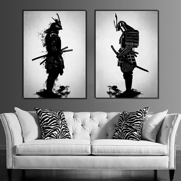 Black and White Japanese tradition wall decor ink painting Samurai of ...