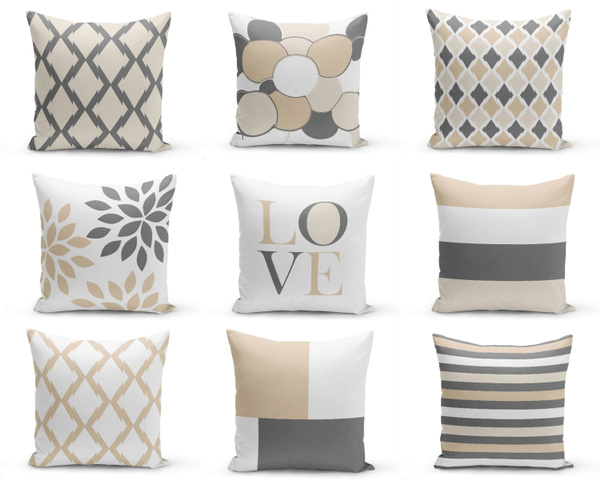 Gray and 2024 beige throw pillows