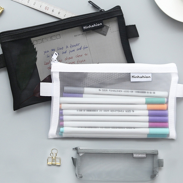 Transparent Clear Student Pen Pencil Case Zip Mesh Portable Pouch Bag Storage W 