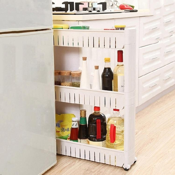 Home Kitchen Three Tier Slide Out Storage Tower Folding Rolling Castor ...