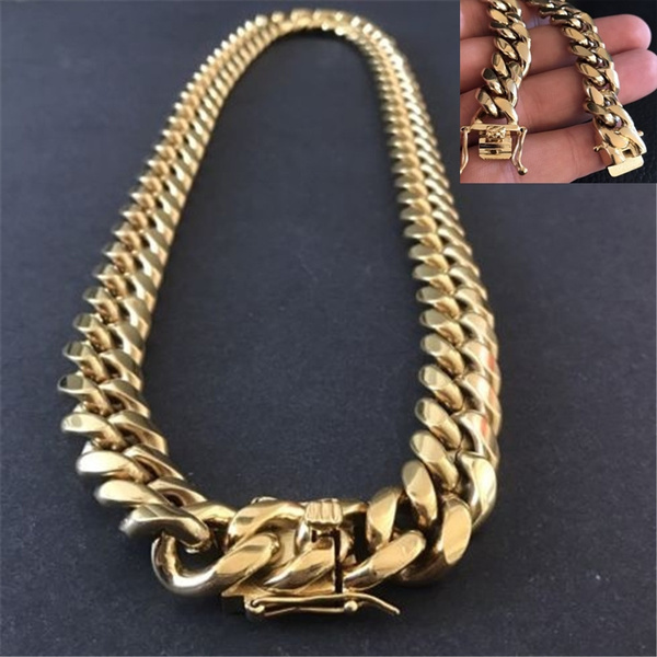 Birthday Gift for Rapper 8mm Copper Punk Style Choker 24 Inch Cuban Link Chain DJ 18K Gold Plated Hip Hop Necklace for Men