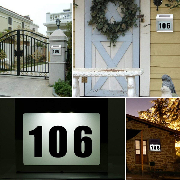 Solar Lighted Address Sign House Number Decorative Plaque Door Apartment Outdoor Lighting Doorplate Led Lamp Wish Solar Lighted Address Sign House Number, Solar Lamp Post Address Sign