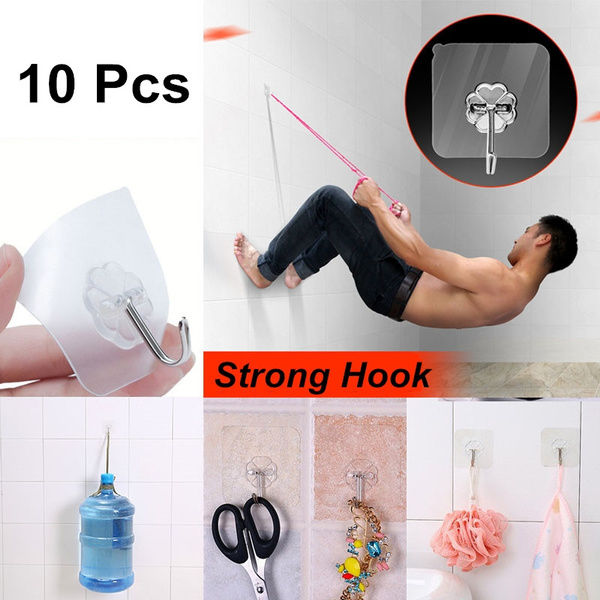 10Pcs Strong Transparent Suction Cup Sucker Wall Hooks Hanger Kitchen Bathroom