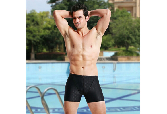 Men Waterproof Comfortable Black Polyester Elastic Swimming Boxer Briefs  Tights Swimsuit FY Trading