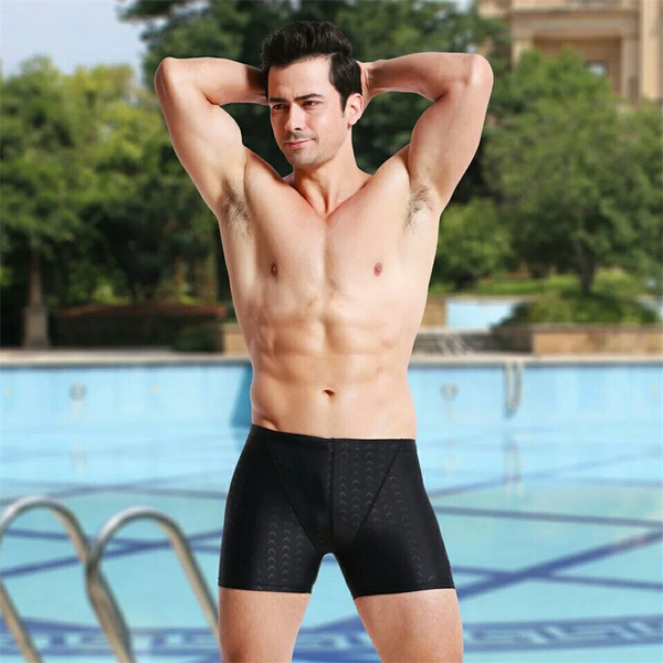 Men Waterproof Comfortable Black Polyester Elastic Swimming Boxer Briefs  Tights Swimsuit FY Trading