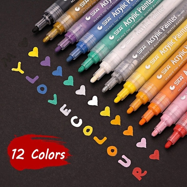 12 Colors Acrylic Paint Pen for Ceramic Painting Permanent Acrylic Marker  Pens for Painting