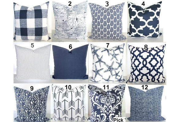 blue and white throw pillow covers