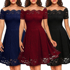 Ladies Fashion Strapless Short Sleeve Lace Dress party dress